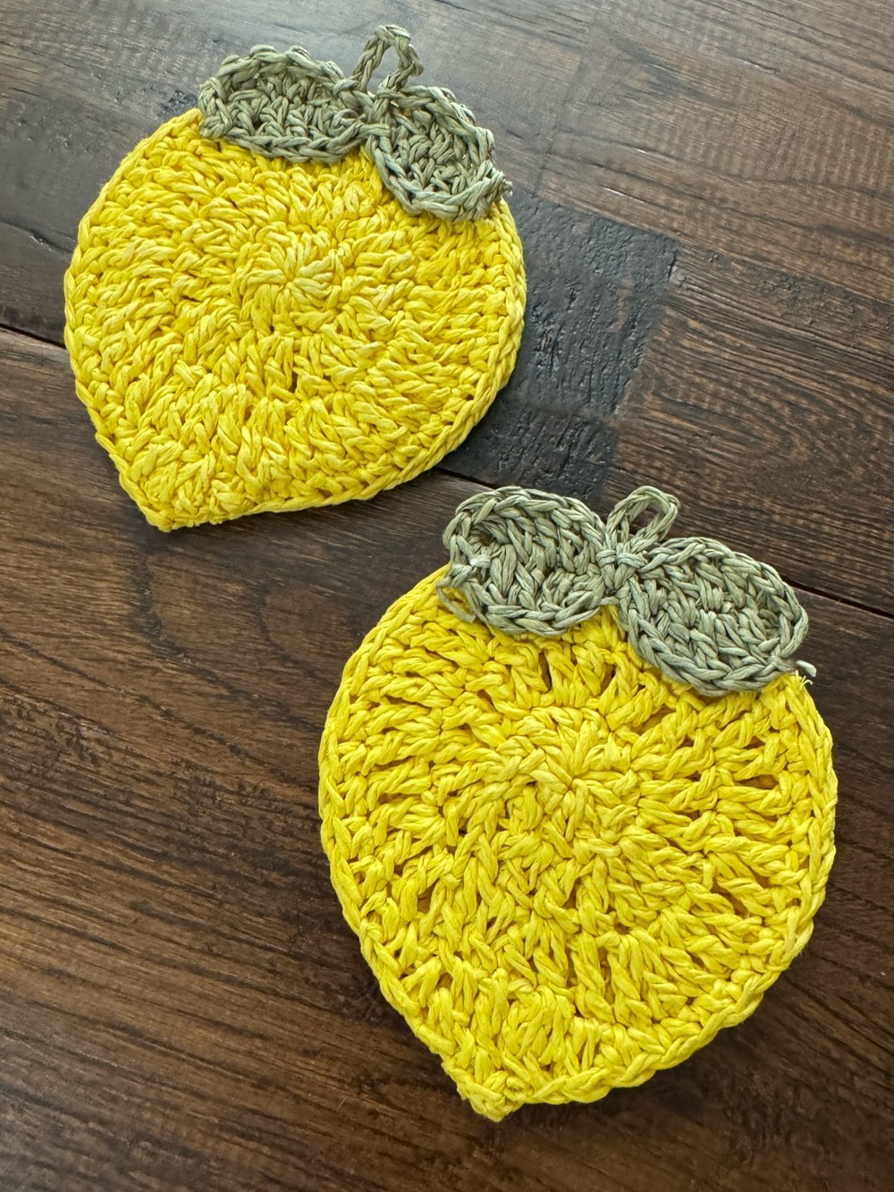 Anthropologie Crochet Lemon Coasters - Yellow with Green Leaves